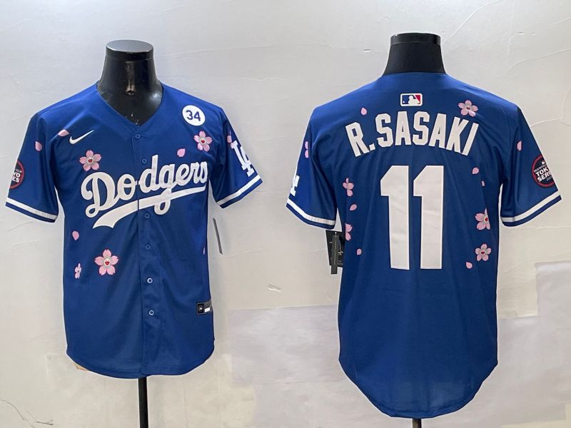 Men Los Angeles Dodgers #11 R.Sasaki Blue Sakura Edition 2025 Nike MLB Jersey style 5->los angeles dodgers->MLB Jersey